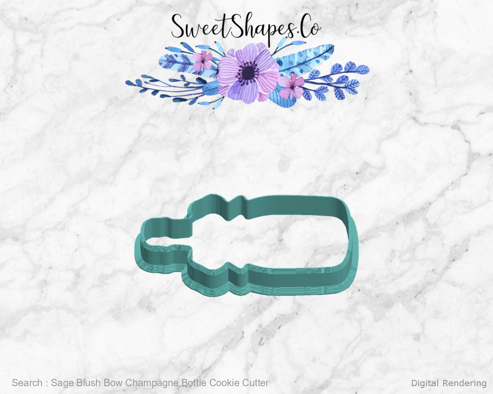 Sage Blush Bow Champagne Bottle Cookie Cutter — left view
