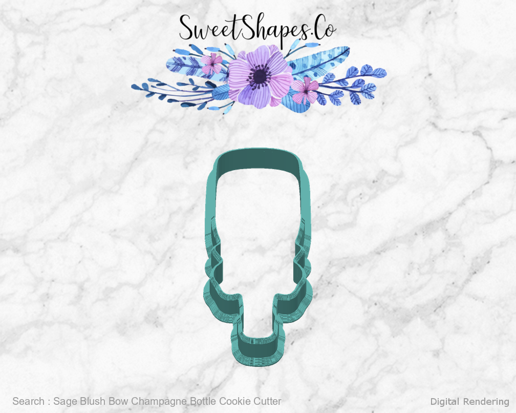 Sage Blush Bow Champagne Bottle Cookie Cutter — back view