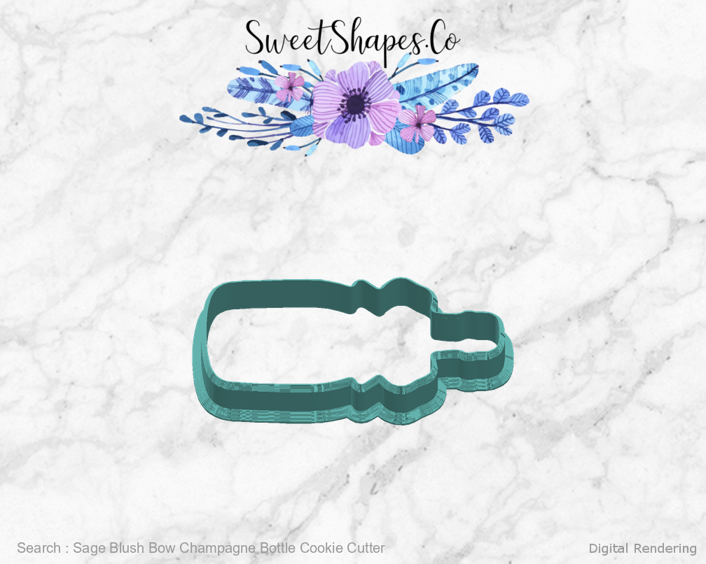 Sage Blush Bow Champagne Bottle Cookie Cutter — right view