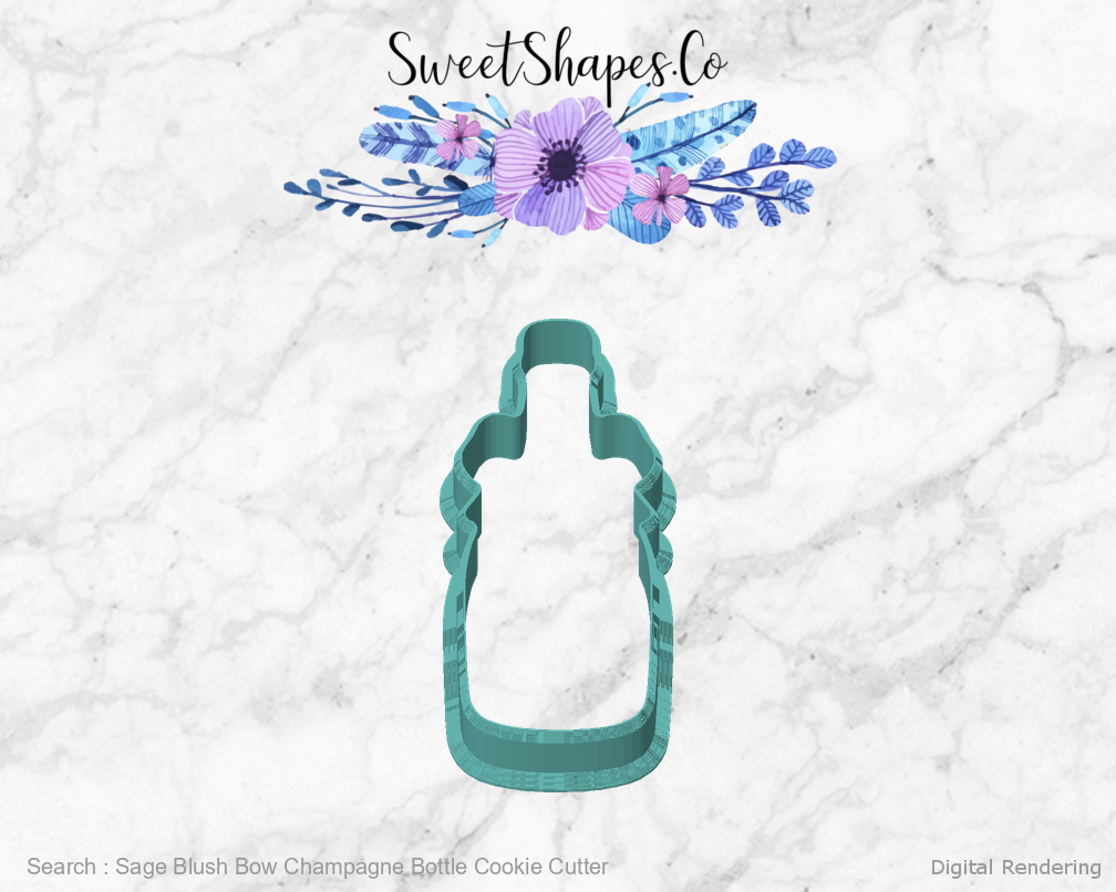 Sage Blush Bow Champagne Bottle Cookie Cutter — front view