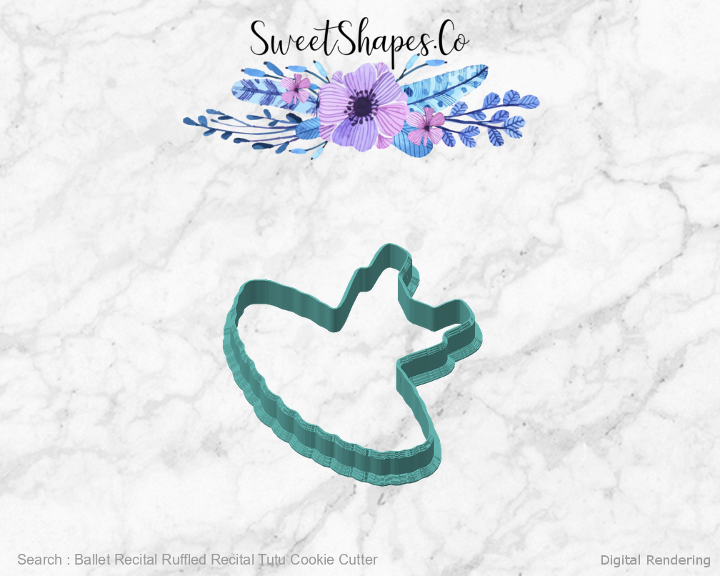 Ballet Recital Ruffled Recital Tutu Cookie Cutter — angled front view
