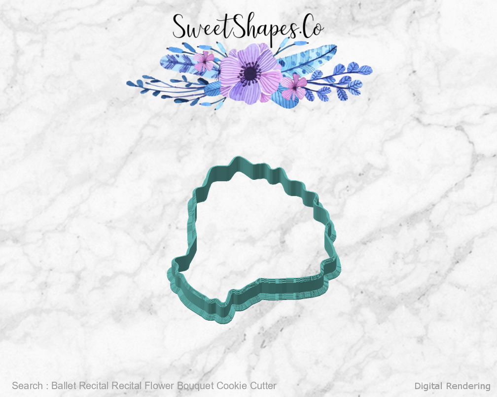 Ballet Recital Recital Flower Bouquet Cookie Cutter — angled front view