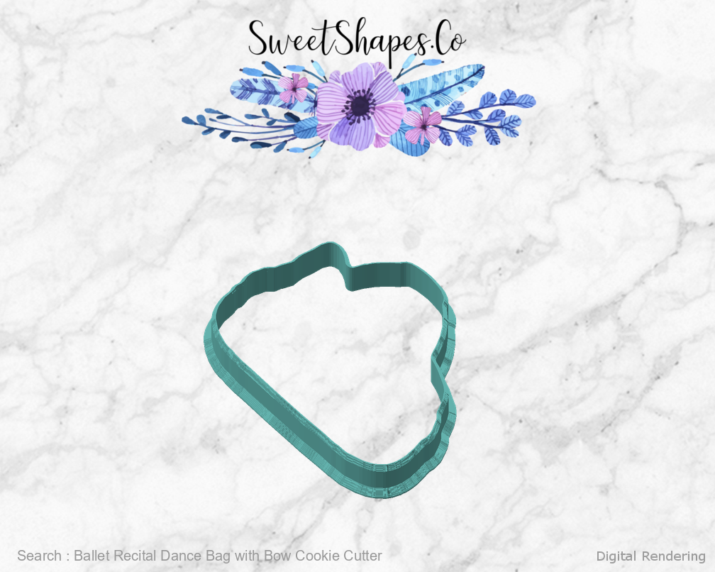 Ballet Recital Dance Bag with Bow Cookie Cutter — angled front view