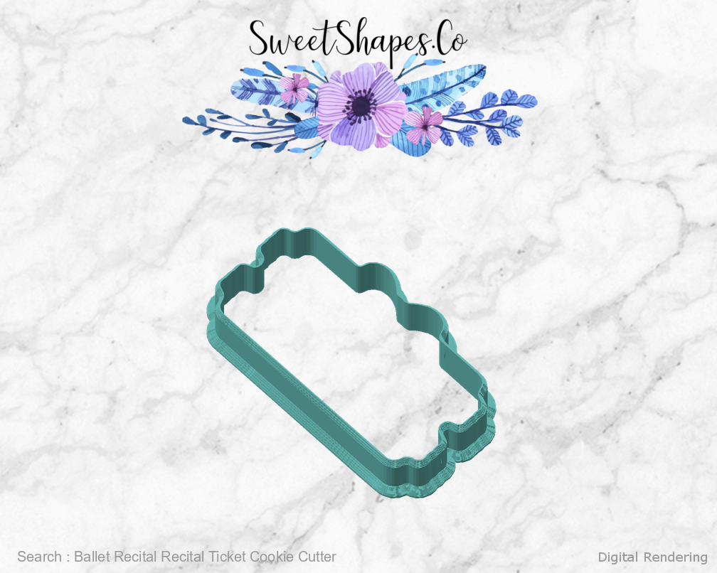 Ballet Recital Recital Ticket Cookie Cutter — angled front view