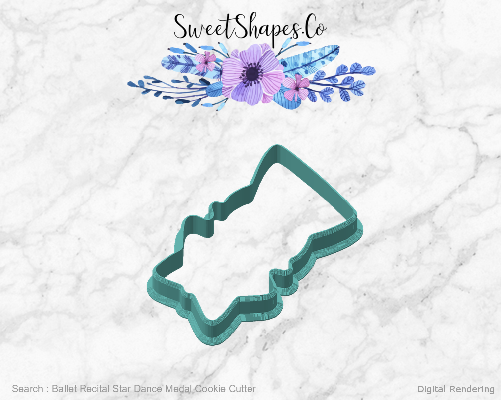 Ballet Recital Star Dance Medal Cookie Cutter — angled front view