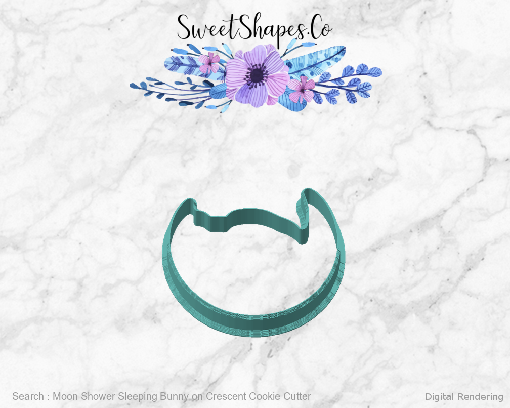 Moon Shower Sleeping Bunny on Crescent Cookie Cutter — angled front view