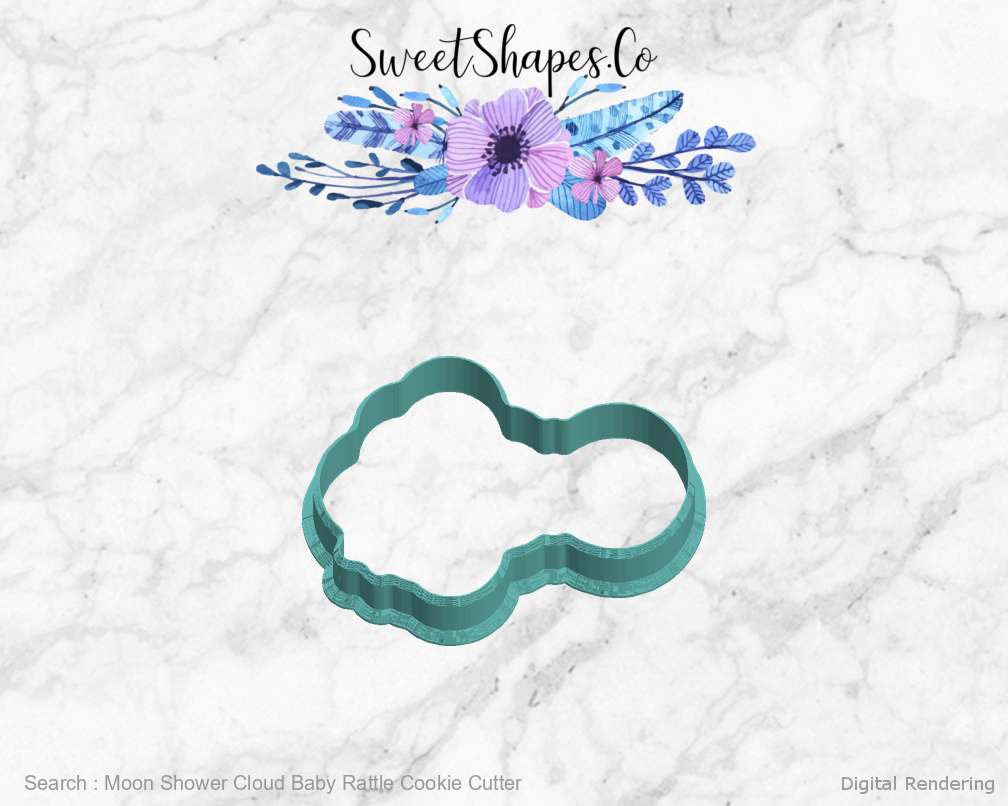 Moon Shower Cloud Baby Rattle Cookie Cutter — left view