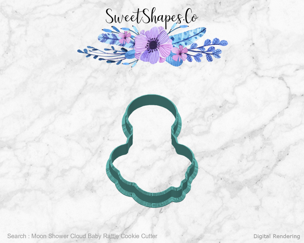 Moon Shower Cloud Baby Rattle Cookie Cutter — back view