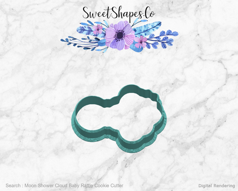 Moon Shower Cloud Baby Rattle Cookie Cutter — right view