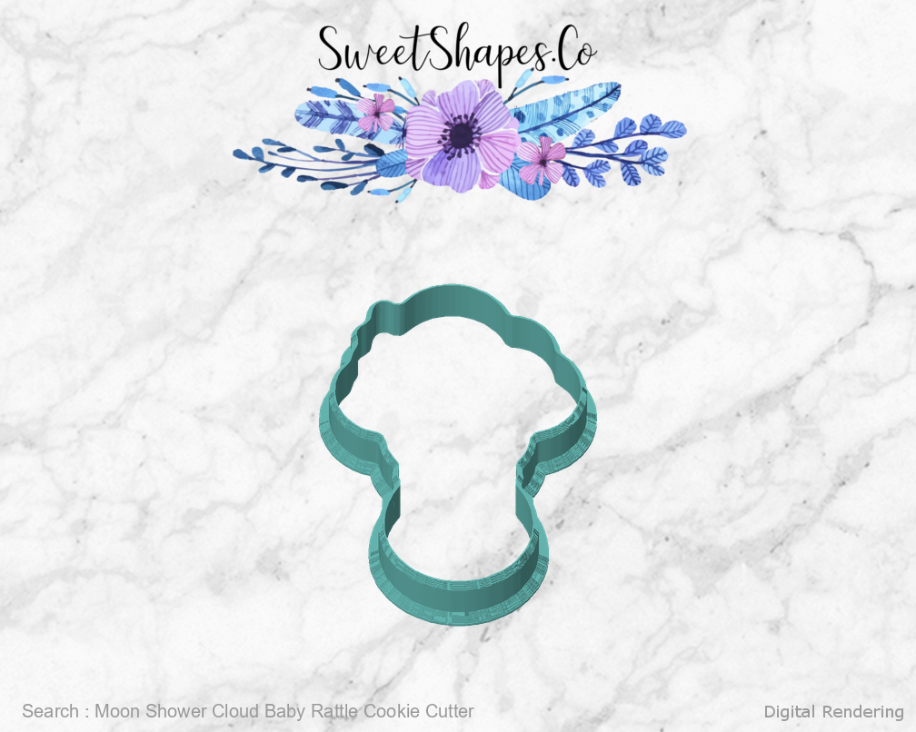 Moon Shower Cloud Baby Rattle Cookie Cutter — front view