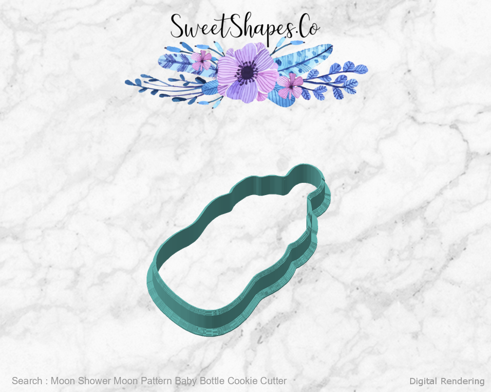 Moon Shower Moon Pattern Baby Bottle Cookie Cutter — angled front view