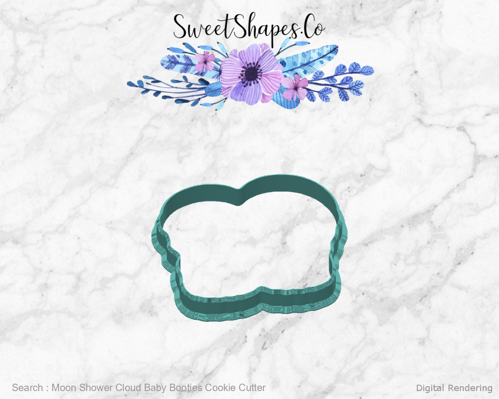 Moon Shower Cloud Baby Booties Cookie Cutter — back view