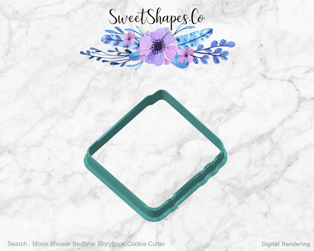 Moon Shower Bedtime Storybook Cookie Cutter — angled front view