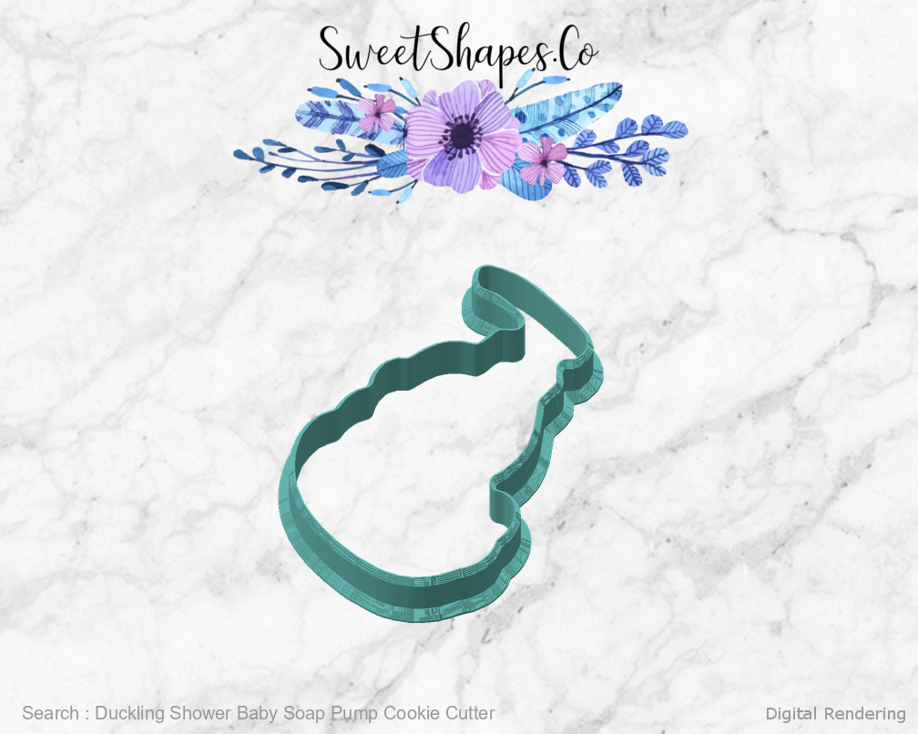 Duckling Shower Baby Soap Pump Cookie Cutter — angled front view