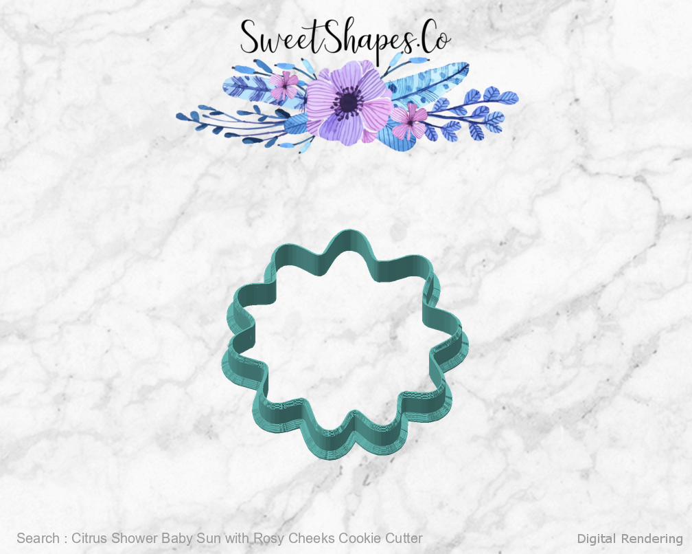 Citrus Shower Baby Sun with Rosy Cheeks Cookie Cutter — angled front view