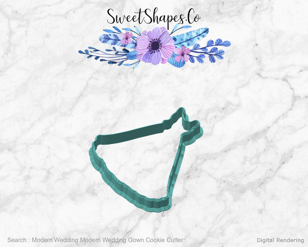 Modern Wedding Modern Wedding Gown Cookie Cutter — angled front view