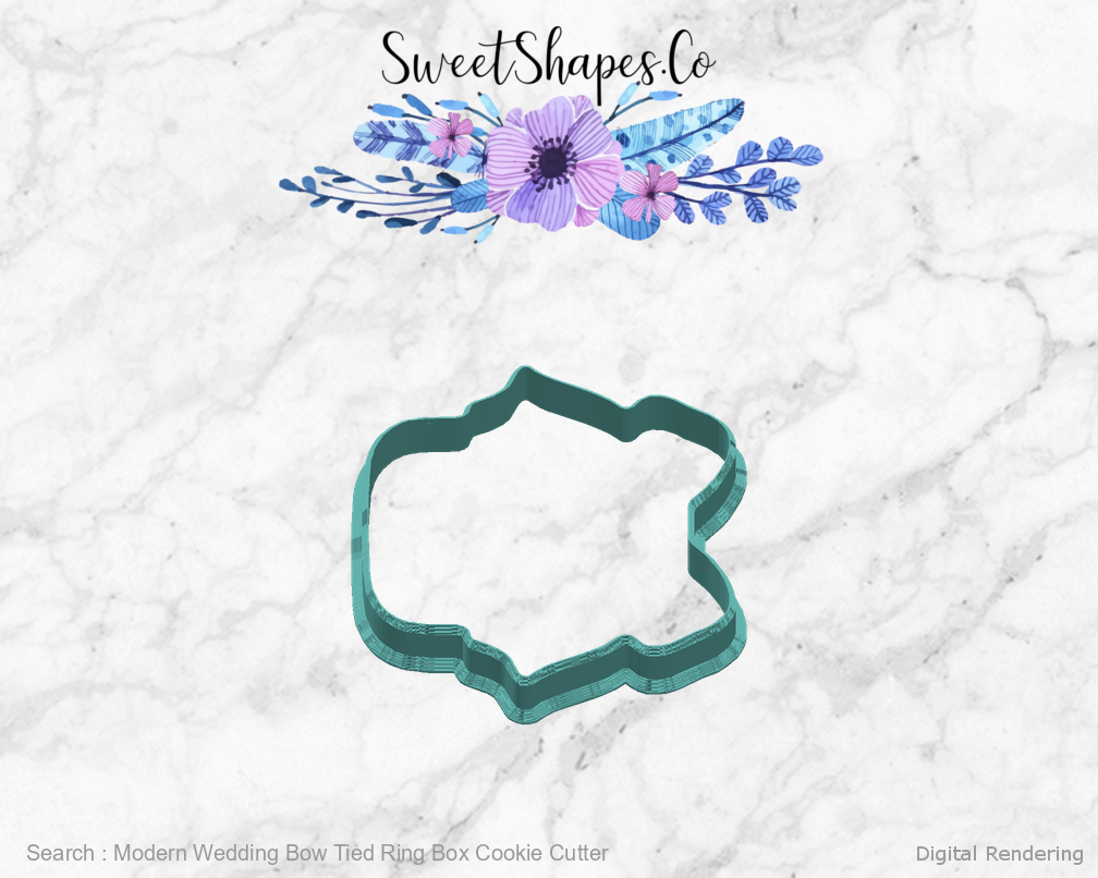 Modern Wedding Bow Tied Ring Box Cookie Cutter — right view