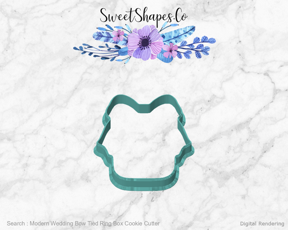 Modern Wedding Bow Tied Ring Box Cookie Cutter — front view