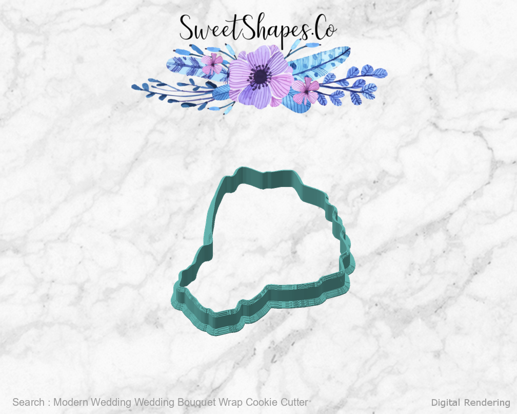 Modern Wedding Wedding Bouquet Wrap Cookie Cutter — angled front view