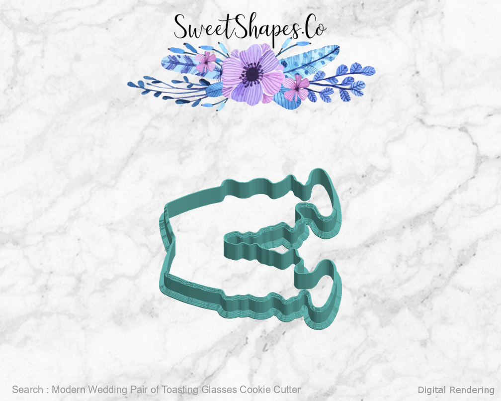 Modern Wedding Pair of Toasting Glasses Cookie Cutter — left view