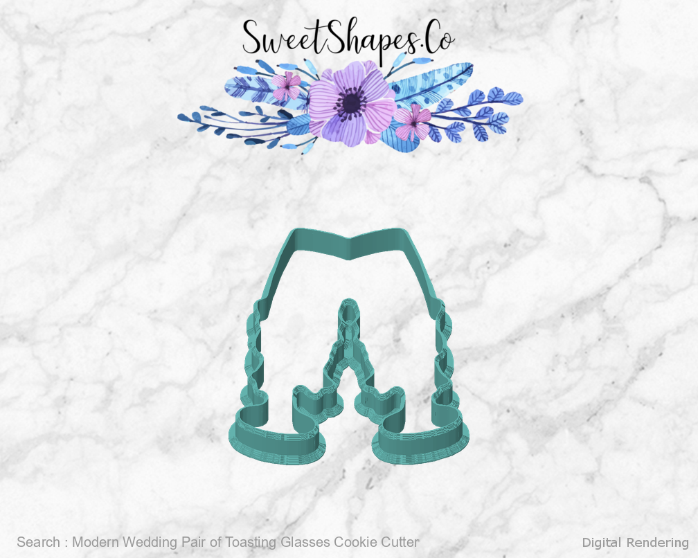 Modern Wedding Pair of Toasting Glasses Cookie Cutter — front view