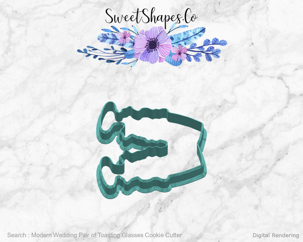 Modern Wedding Pair of Toasting Glasses Cookie Cutter — right view