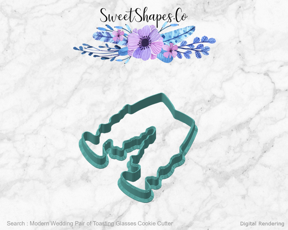 Modern Wedding Pair of Toasting Glasses Cookie Cutter — angled front view