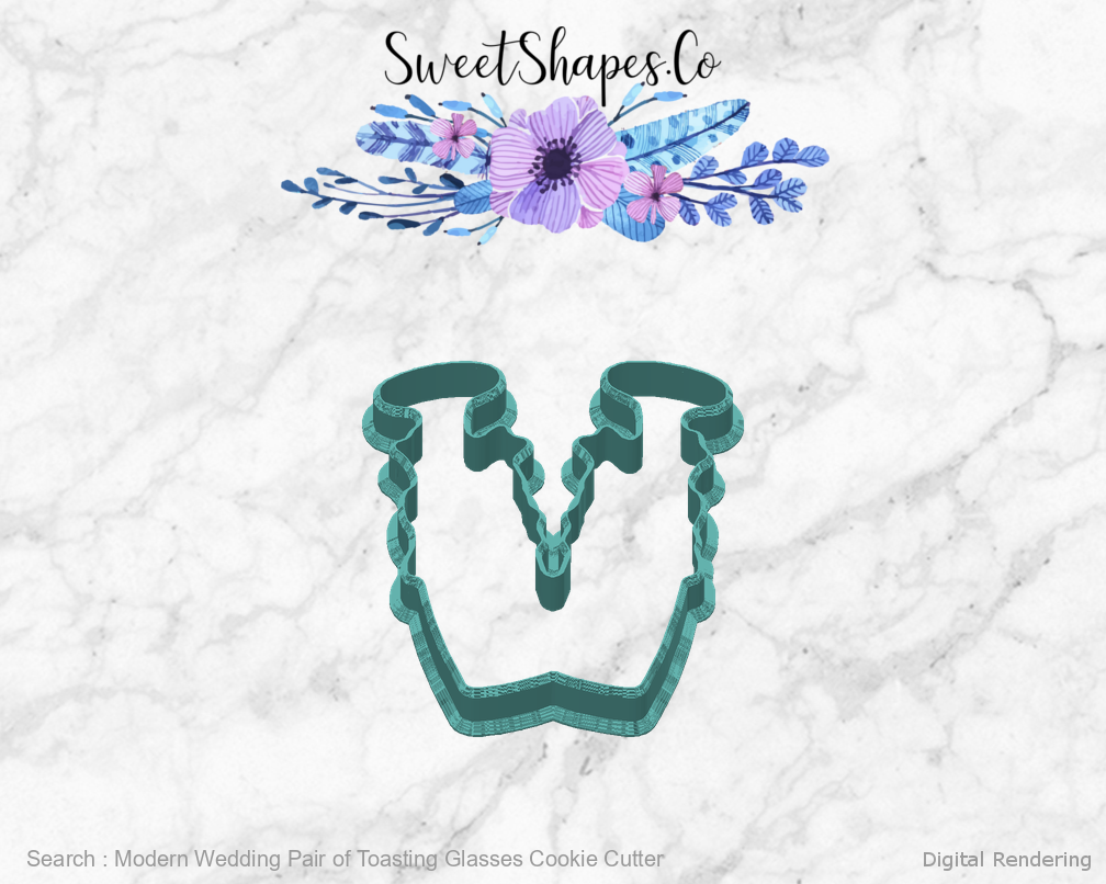 Modern Wedding Pair of Toasting Glasses Cookie Cutter — back view