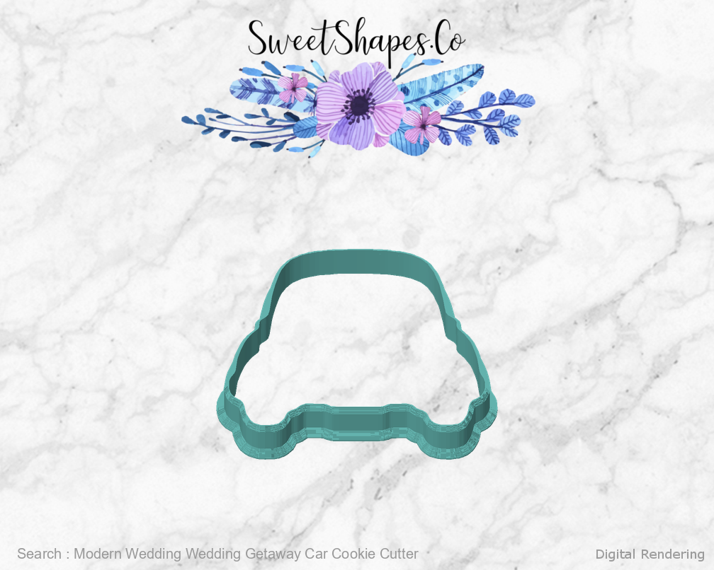 Modern Wedding Wedding Getaway Car Cookie Cutter — front view