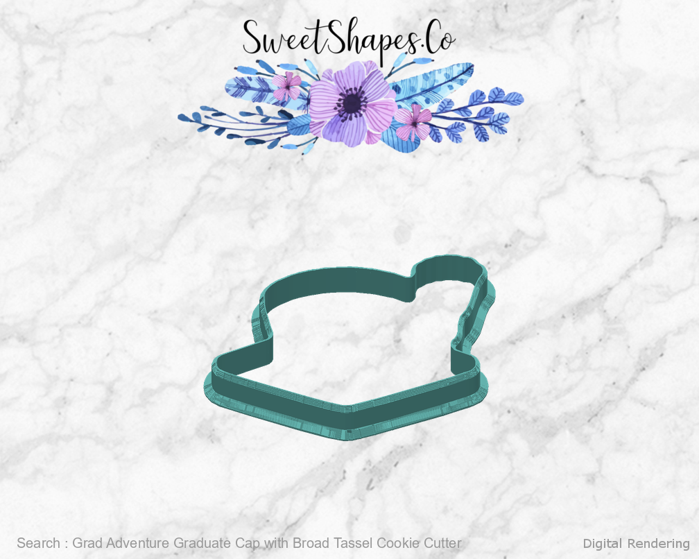 Grad Adventure Graduate Cap with Broad Tassel Cookie Cutter — back view
