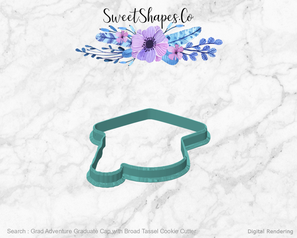 Grad Adventure Graduate Cap with Broad Tassel Cookie Cutter — front view