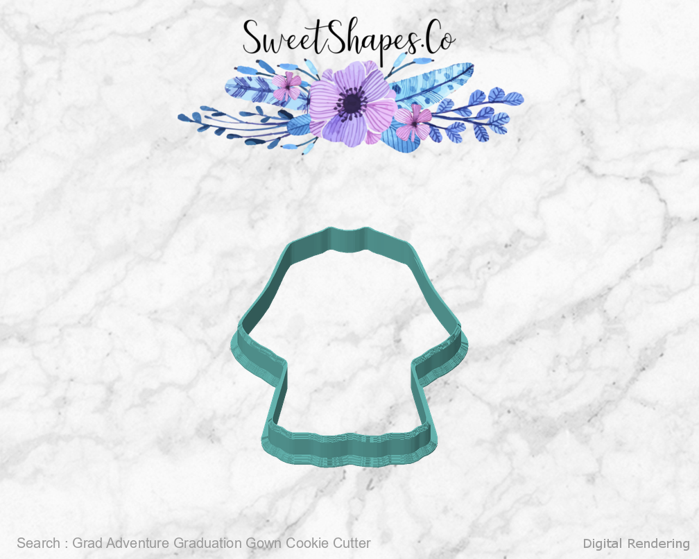 Grad Adventure Graduation Gown Cookie Cutter — front view