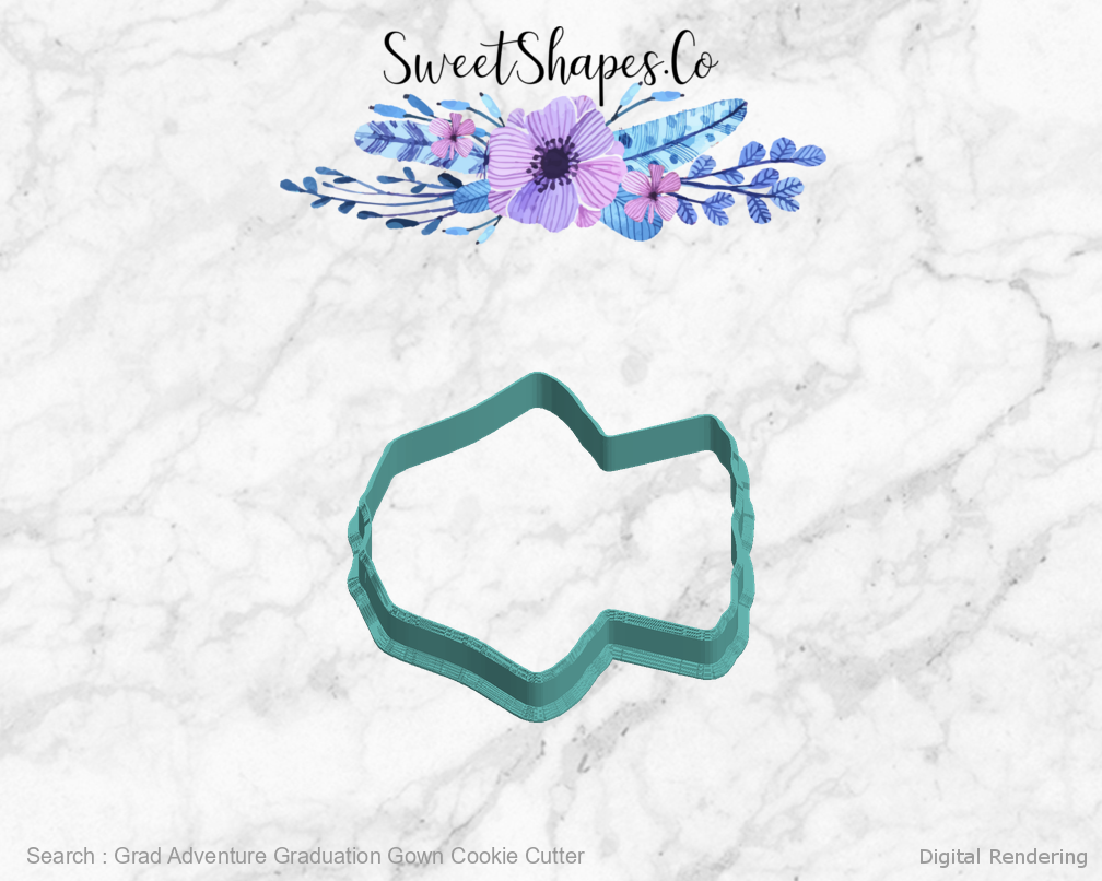 Grad Adventure Graduation Gown Cookie Cutter — left view