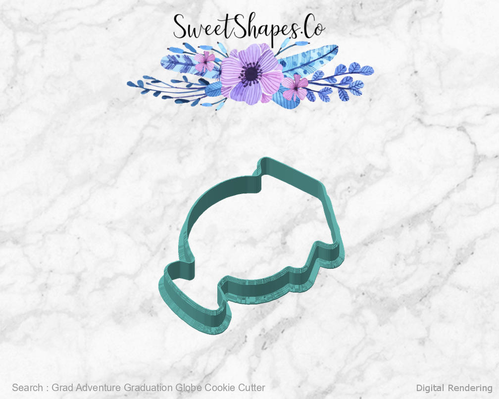 Grad Adventure Graduation Globe Cookie Cutter — angled front view