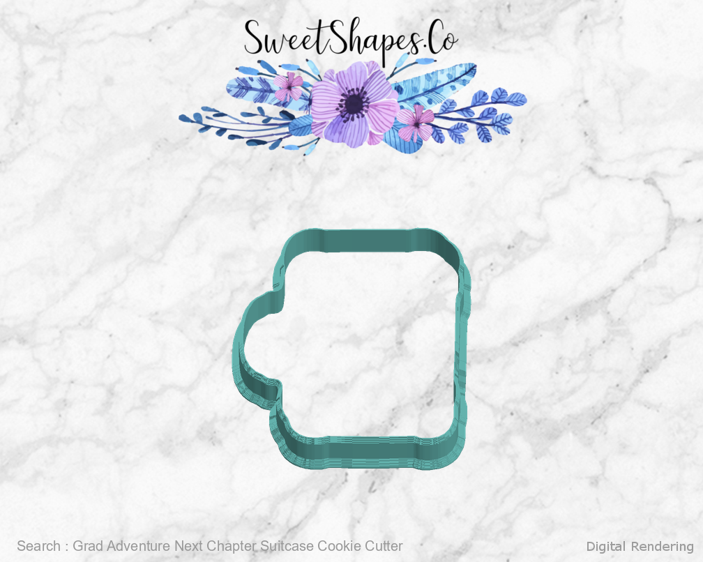 Grad Adventure Next Chapter Suitcase Cookie Cutter — left view