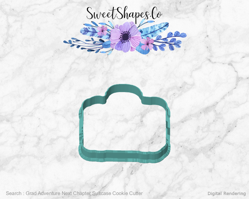 Grad Adventure Next Chapter Suitcase Cookie Cutter — front view