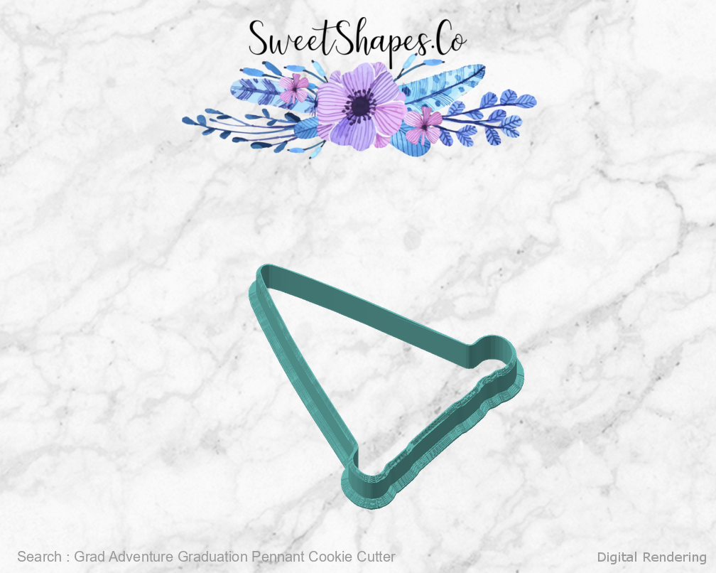 Grad Adventure Graduation Pennant Cookie Cutter — angled front view