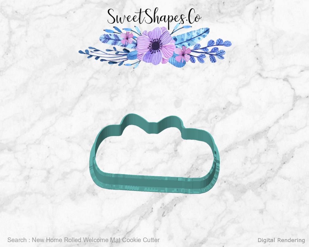 New Home Rolled Welcome Mat Cookie Cutter — front view