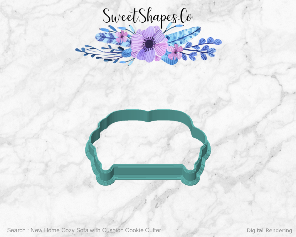 New Home Cozy Sofa with Cushion Cookie Cutter — front view