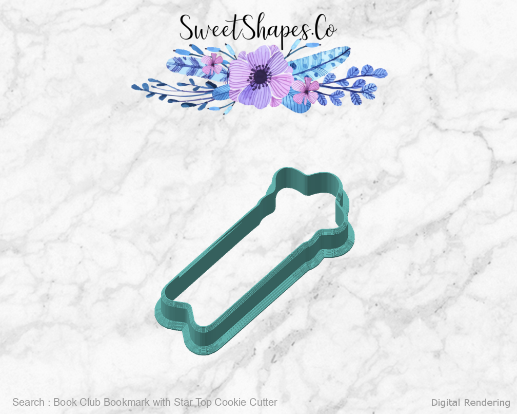 Book Club Bookmark with Star Top Cookie Cutter — angled front view