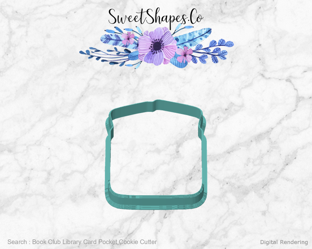 Book Club Library Card Pocket Cookie Cutter — front view