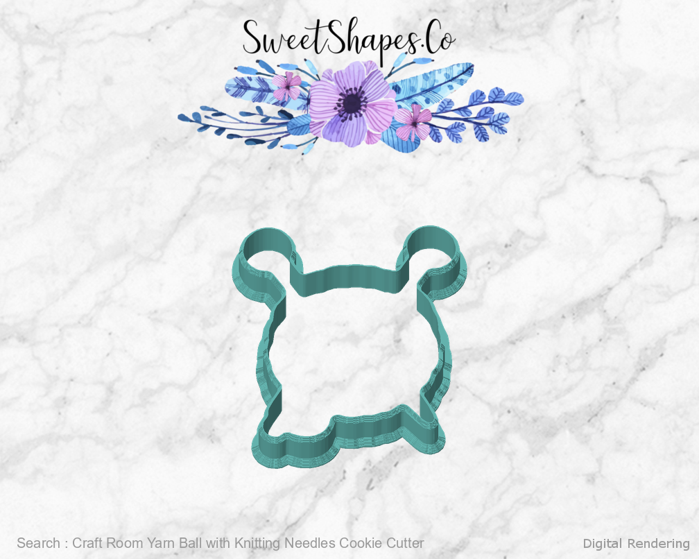Craft Room Yarn Ball with Knitting Needles Cookie Cutter — front view
