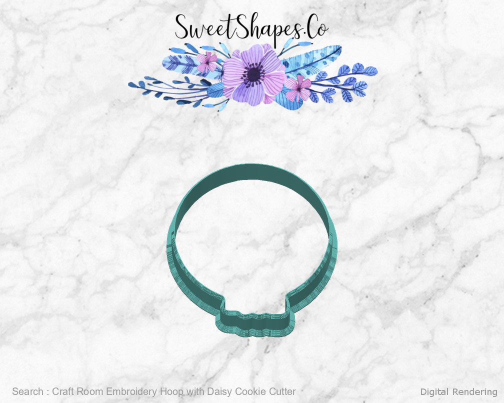 Craft Room Embroidery Hoop with Daisy Cookie Cutter — back view