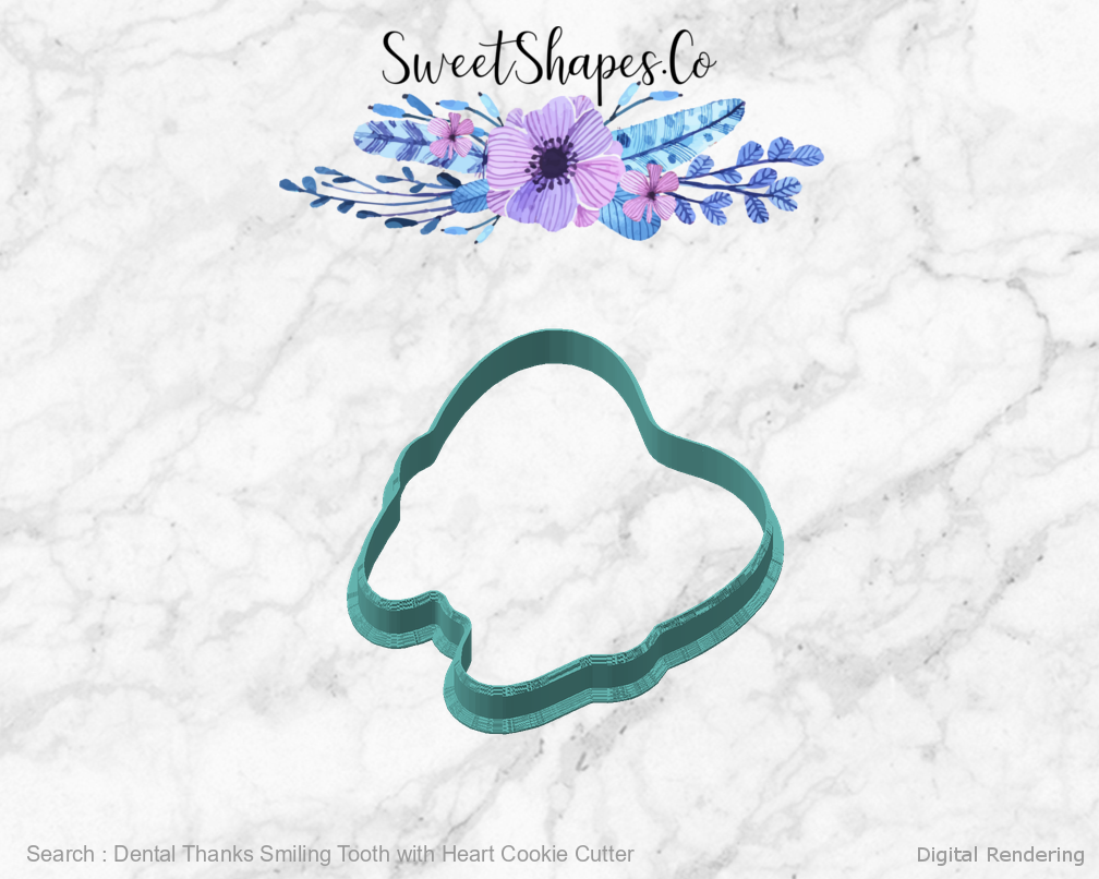 Dental Thanks Smiling Tooth with Heart Cookie Cutter — angled front view