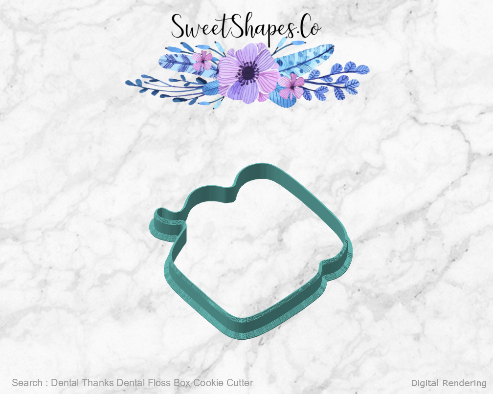 Dental Thanks Dental Floss Box Cookie Cutter — angled front view