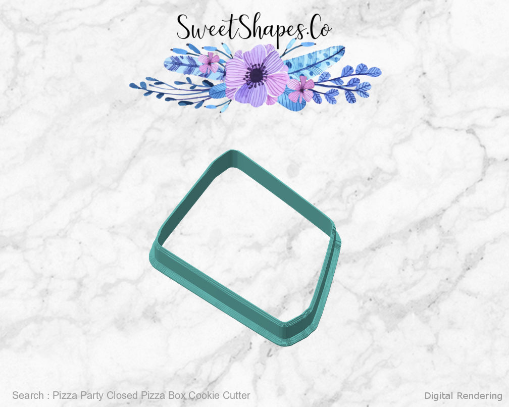 Pizza Party Closed Pizza Box Cookie Cutter — angled front view