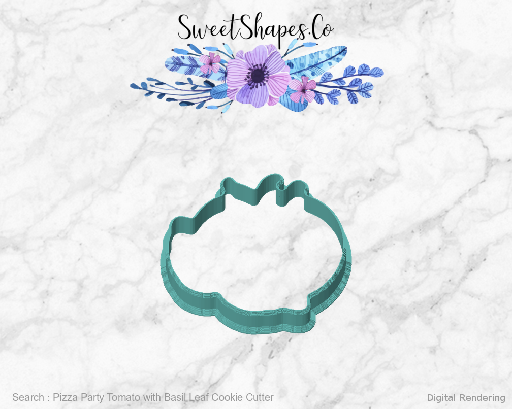 Pizza Party Tomato with Basil Leaf Cookie Cutter — front view