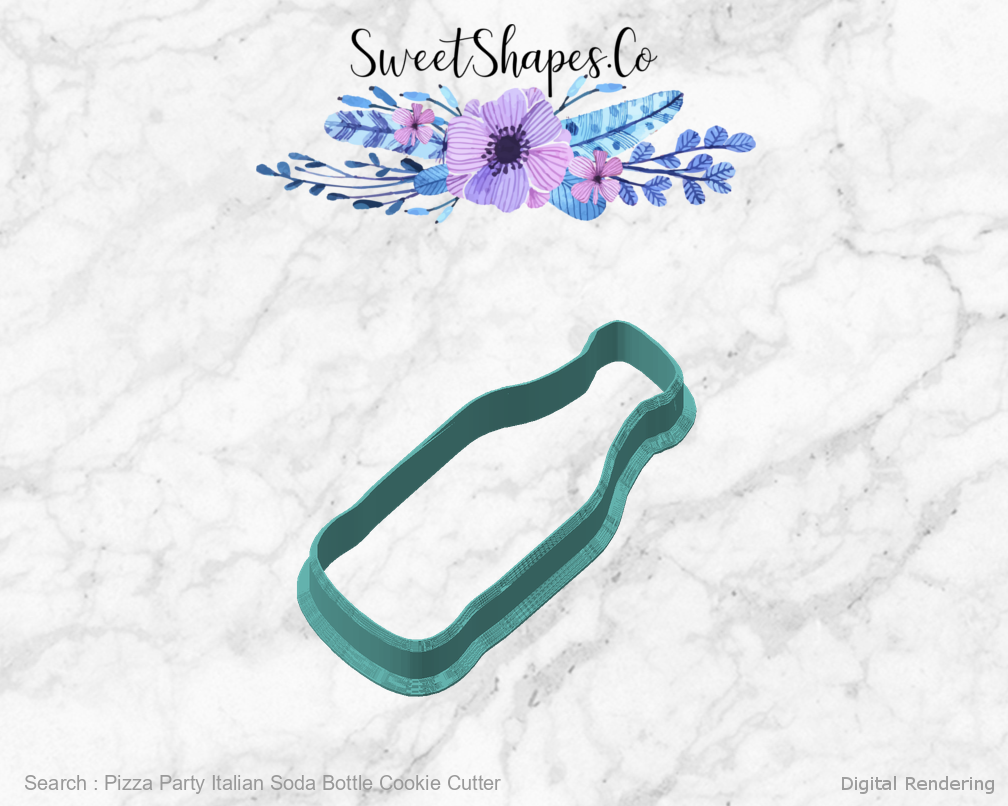 Pizza Party Italian Soda Bottle Cookie Cutter — angled front view