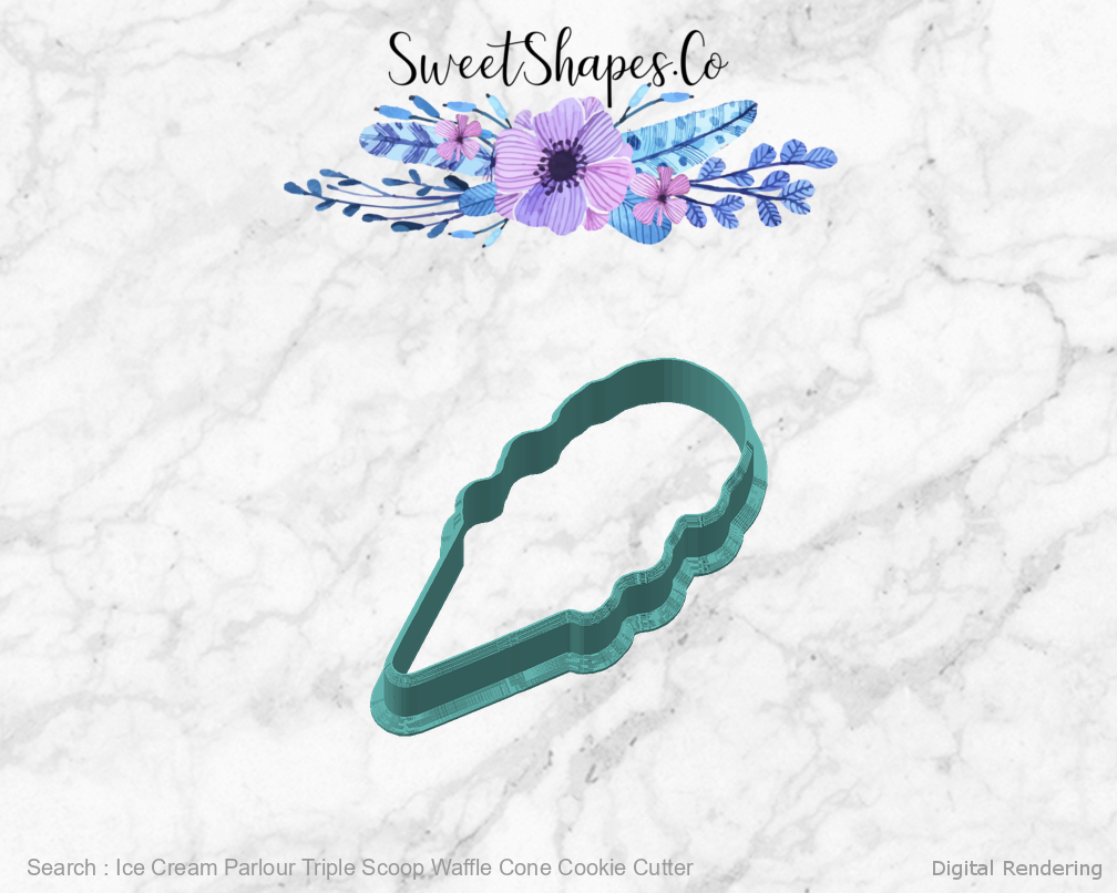 Ice Cream Parlour Triple Scoop Waffle Cone Cookie Cutter — angled front view