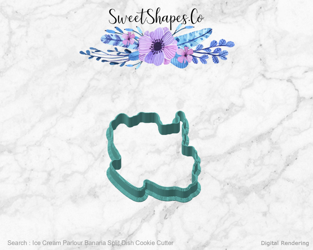 Ice Cream Parlour Banana Split Dish Cookie Cutter — angled front view